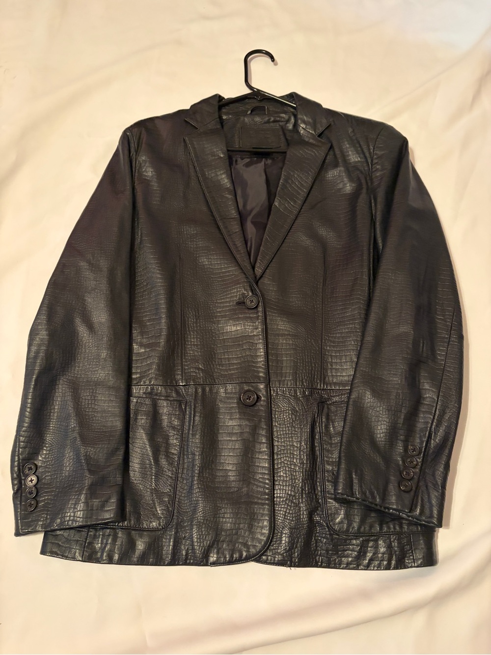 Ralph Lauren Black Croc-Embossed Leather Jacket